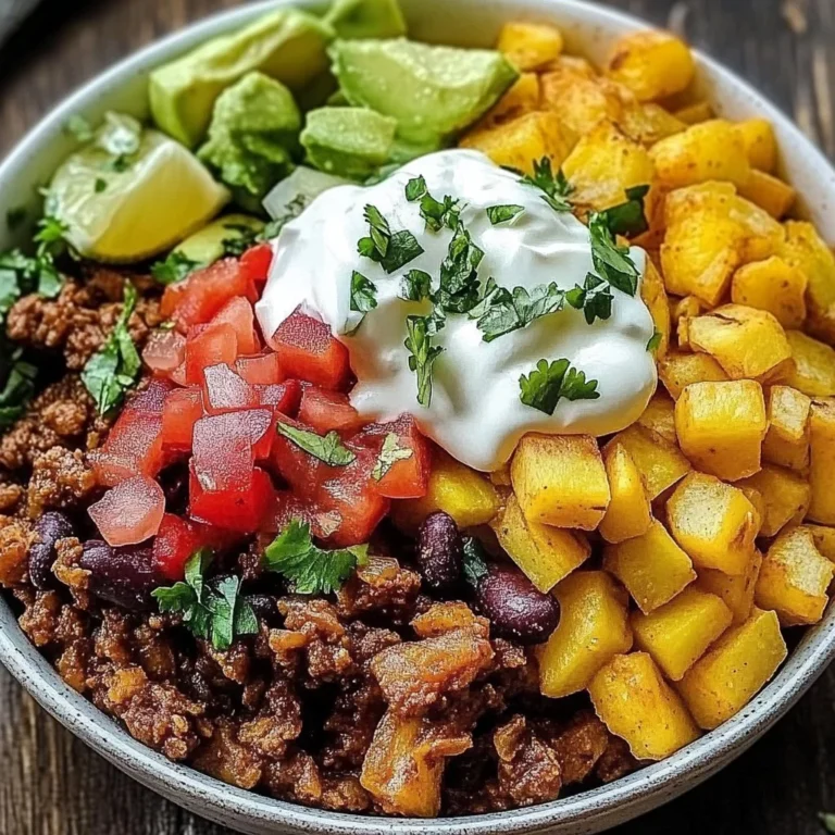 Delicious Loaded Potato Taco Bowl topped with fresh ingredients and spices