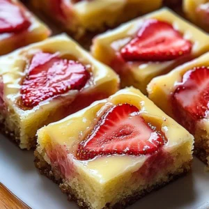 Irresistible lemon bars topped with vibrant strawberry swirl on a plate.