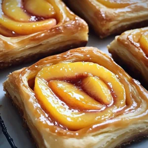 Irresistible Peach Danish pastry topped with fresh peaches and creamy filling