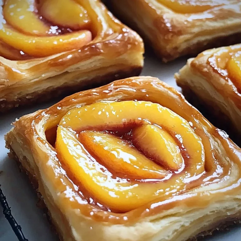 Irresistible Peach Danish pastry topped with fresh peaches and creamy filling