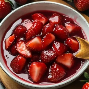 Delicious homemade strawberry compote served on pancakes