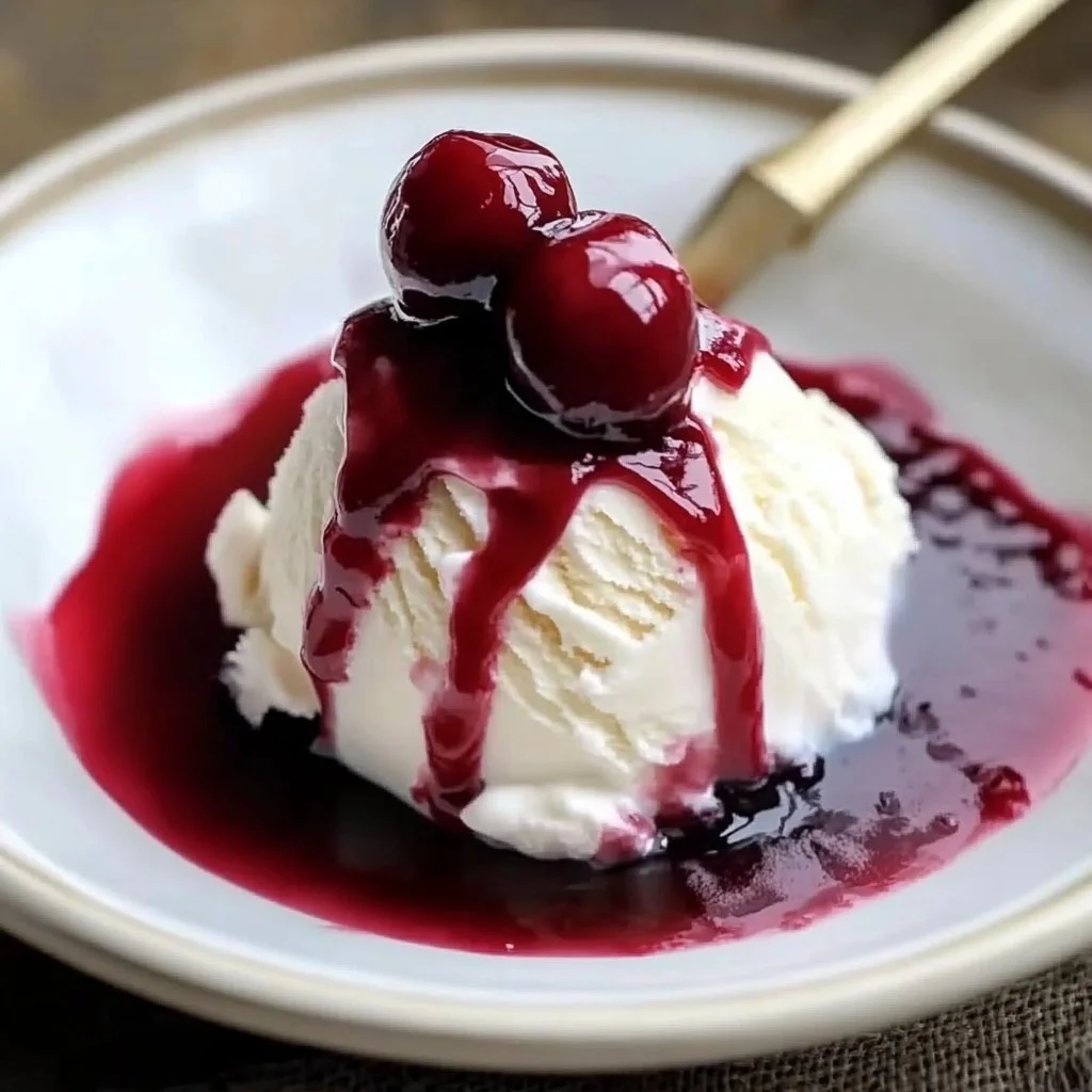 Coconut Ice Cream with Cherry Sauce