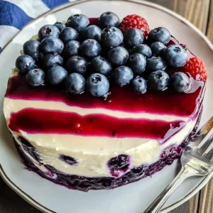 Easy patriotic blueberry cheesecake icebox cake with fresh blueberries and whipped cream