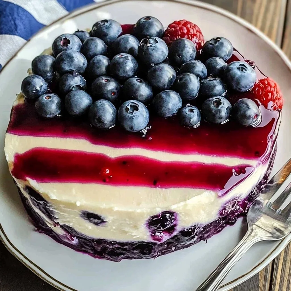 Easy patriotic blueberry cheesecake icebox cake with fresh blueberries and whipped cream
