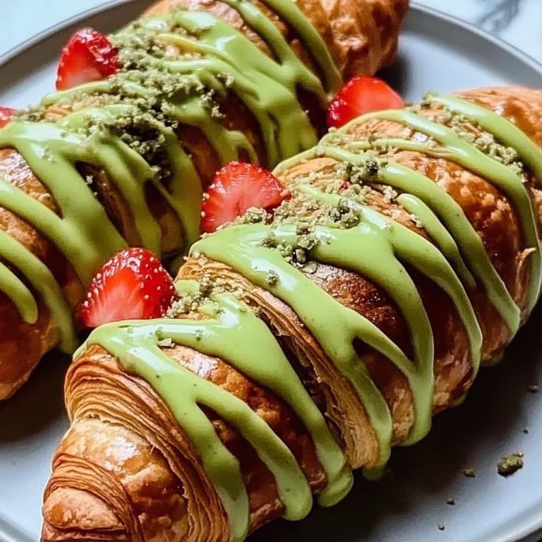 Delicious strawberry matcha croissants, showcasing vibrant colors and flaky texture.
