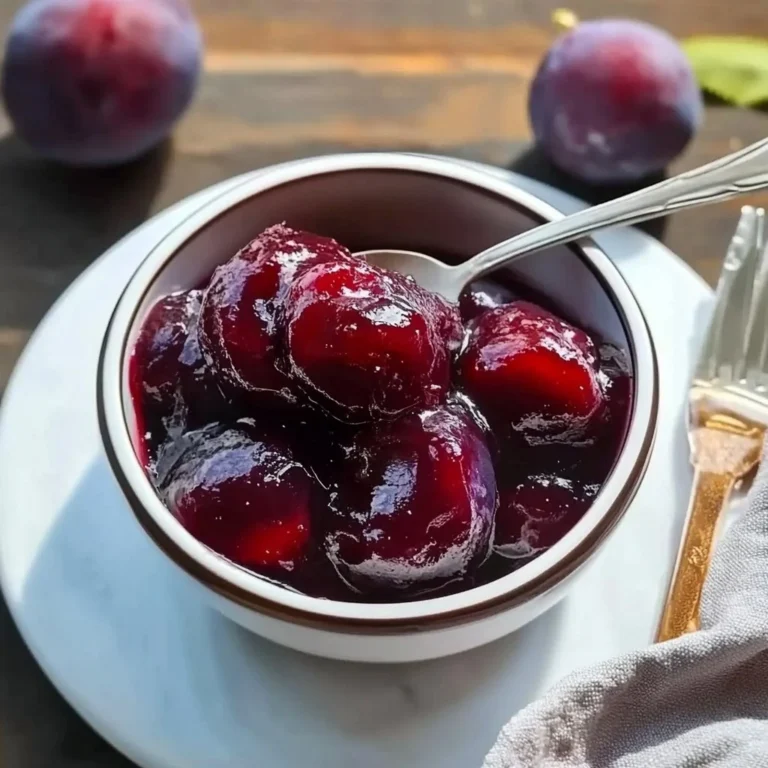 Homemade plum jam in a jar with plums and toast