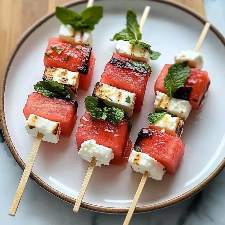Watermelon feta mint skewers arranged on a platter for a fresh appetizer